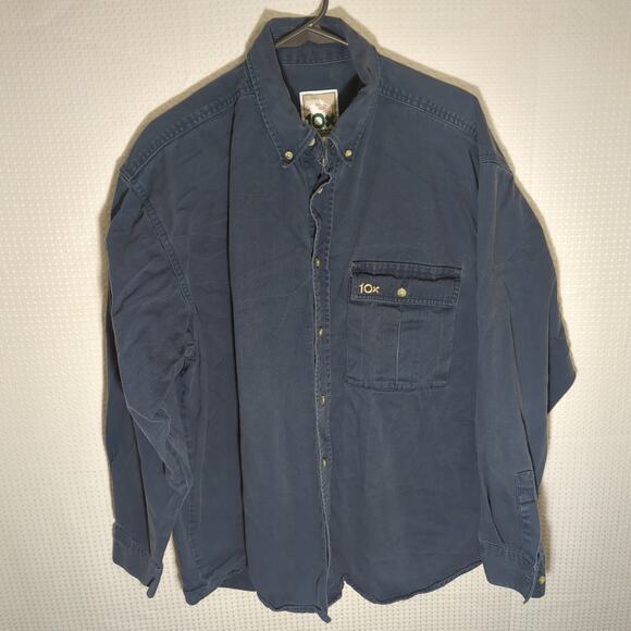 10X XL Western Shirt Navy Blue Cotton Button Down Men Long Sleeve Workwear USA - Picture 1 of 6